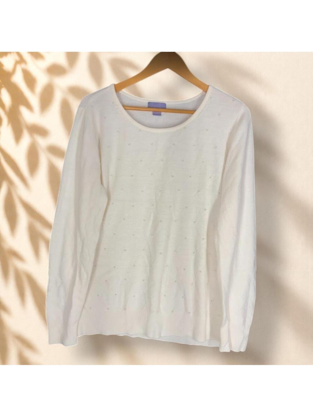 Laura Scott Sweater Pullover Women XL Beige Knit Beaded Long Sleeve Acrylic